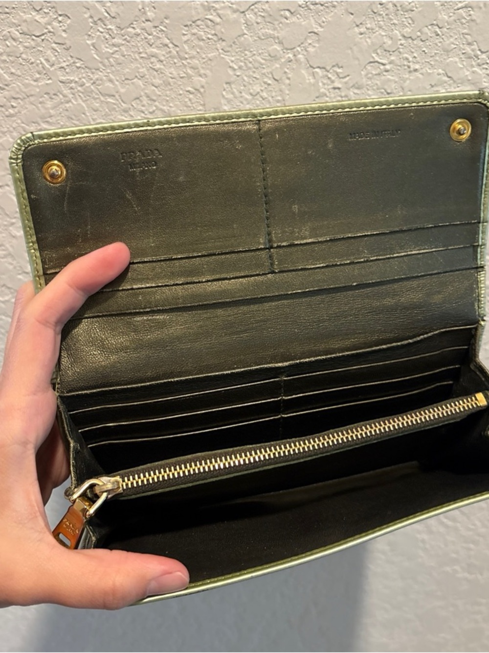 Prada Light Green Patent Leather Long Continental Snap Wallet with Gold Logo - Picture 6 of 15
